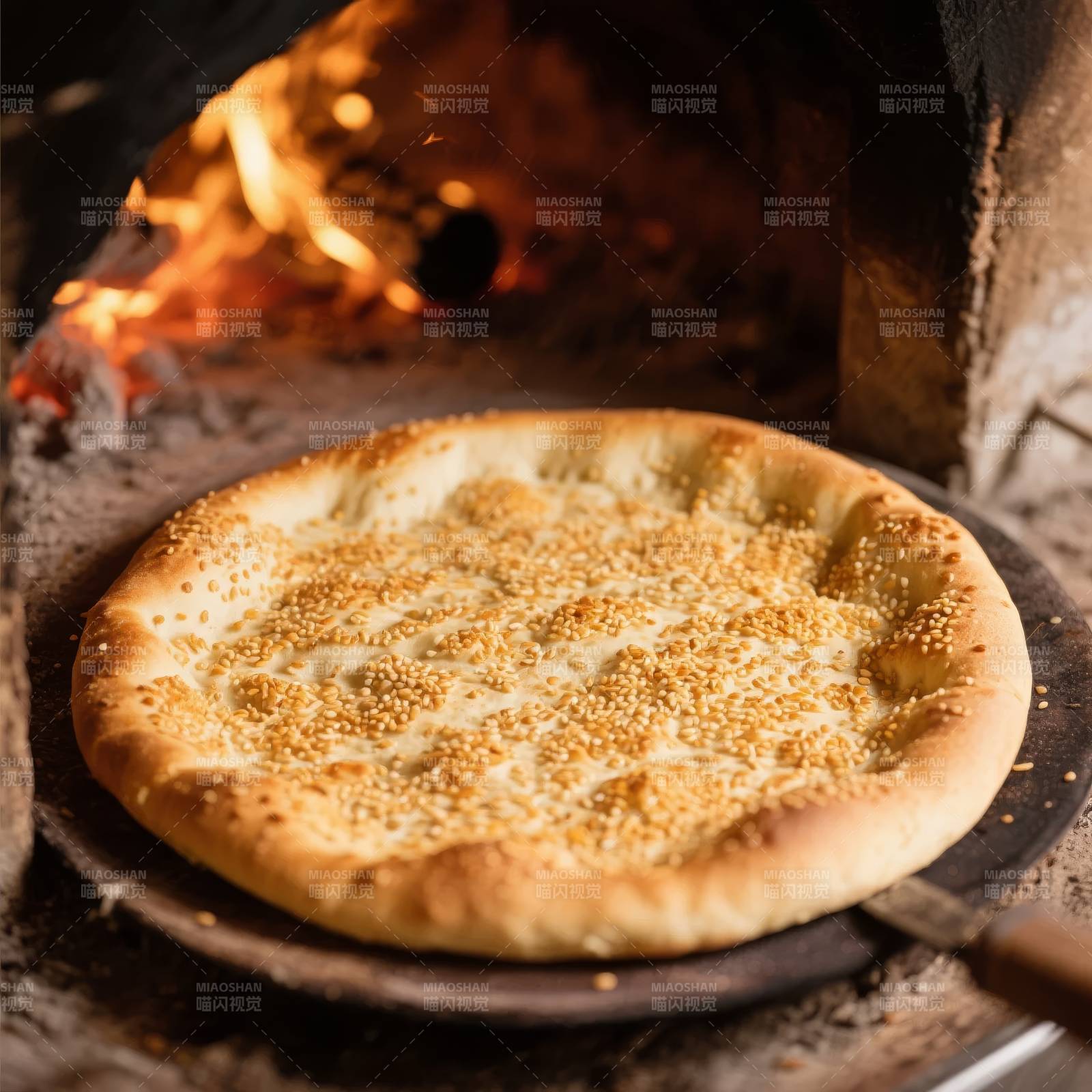 火焰烤制的馕饼图片