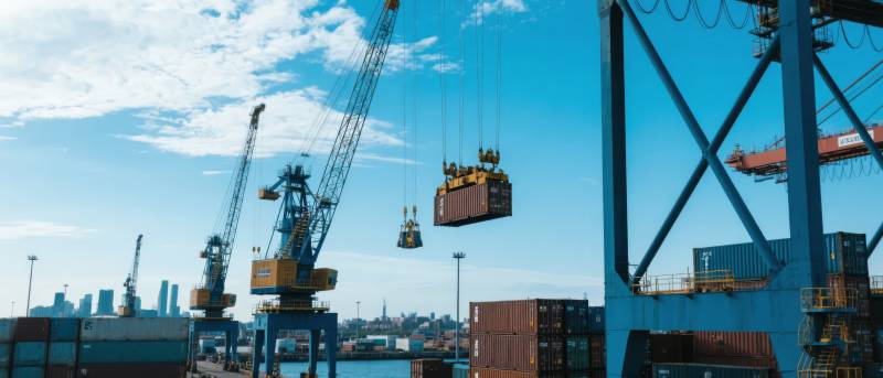 繁忙的港口吊装作业图片