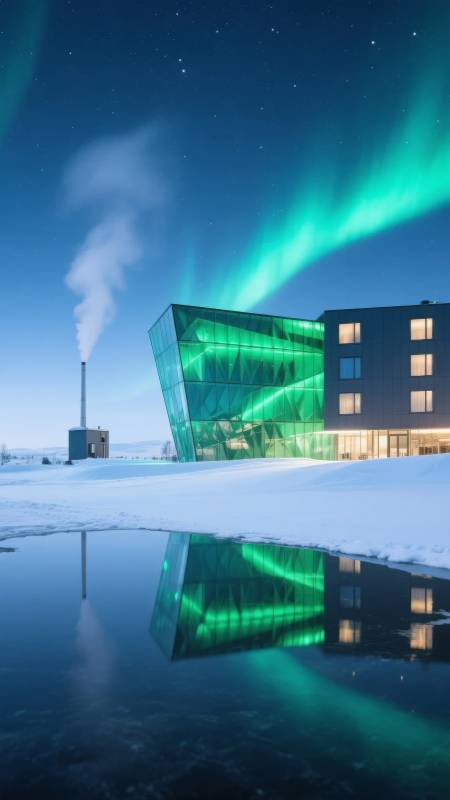 极光映照现代建筑图片
