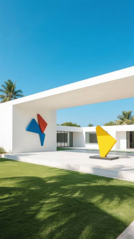 现代建筑与彩色雕塑图片