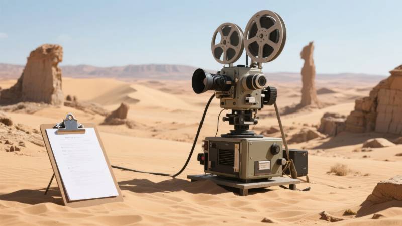 沙漠中的电影拍摄图片