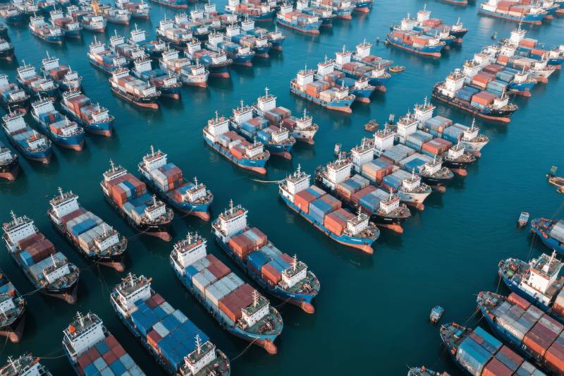 繁忙港口货轮云集图片