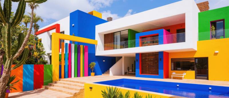 彩色现代别墅泳池图片