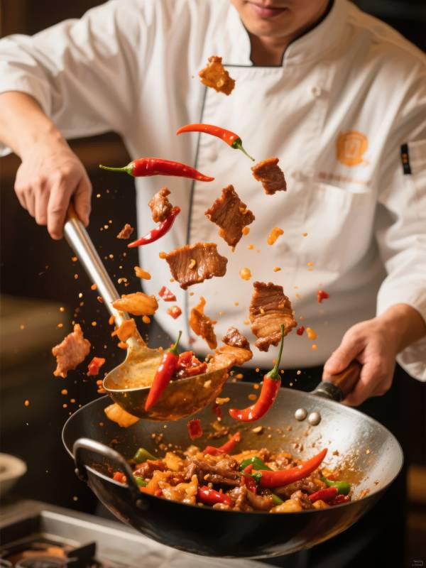 炒锅飞舞辣椒肉图片