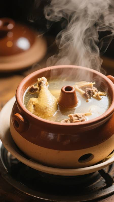 热气腾腾的鸡汤图片