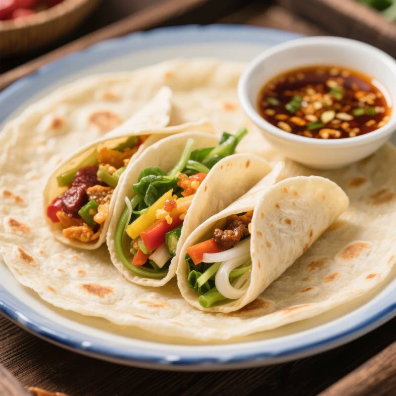 美味卷饼配酱料图片