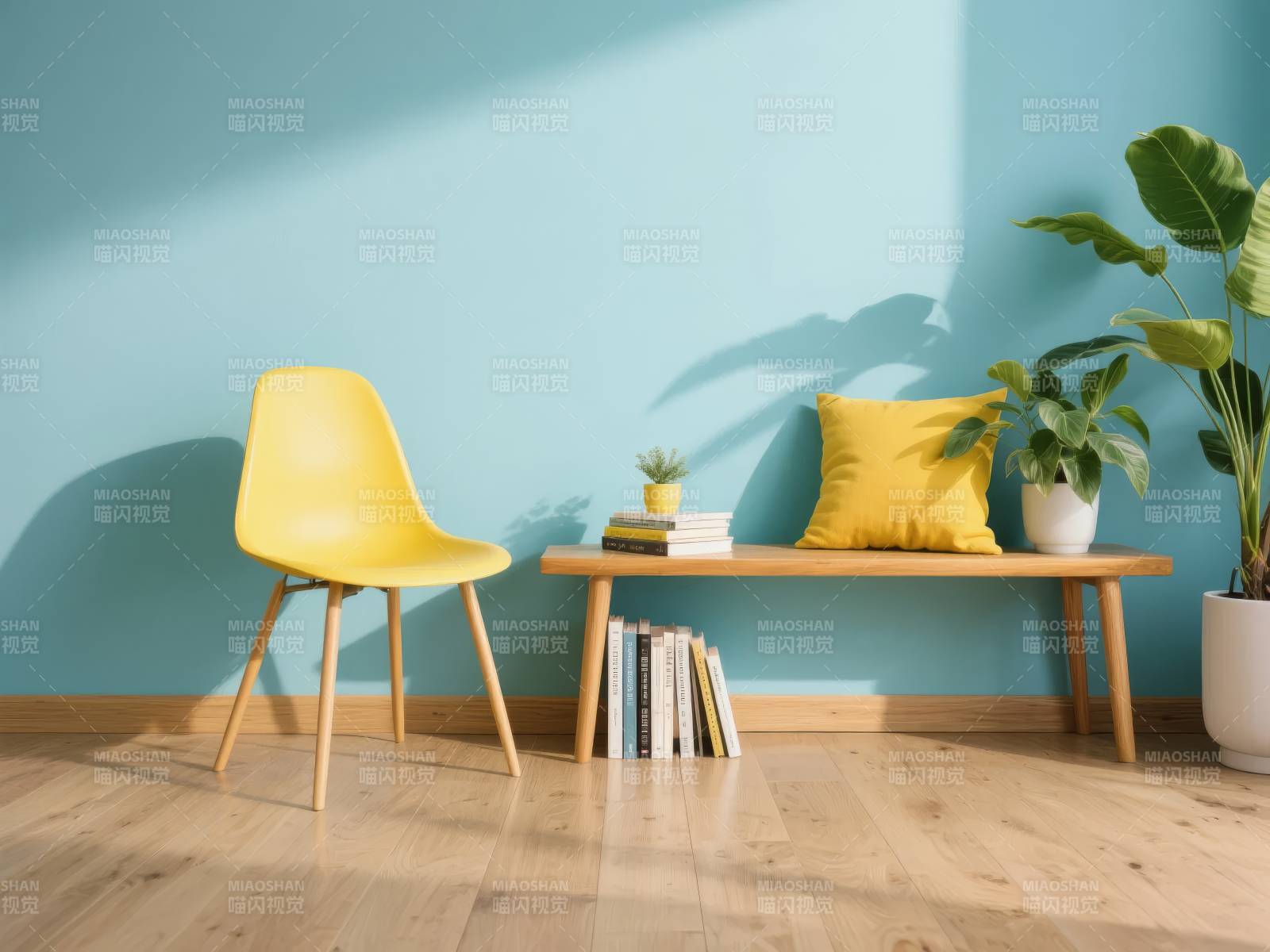 明亮的黄色椅子与绿植图片