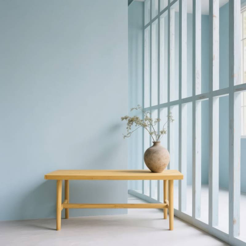 简约木桌窗边静景图片