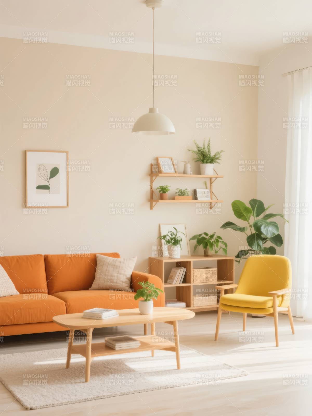 温馨橙色客厅一角图片