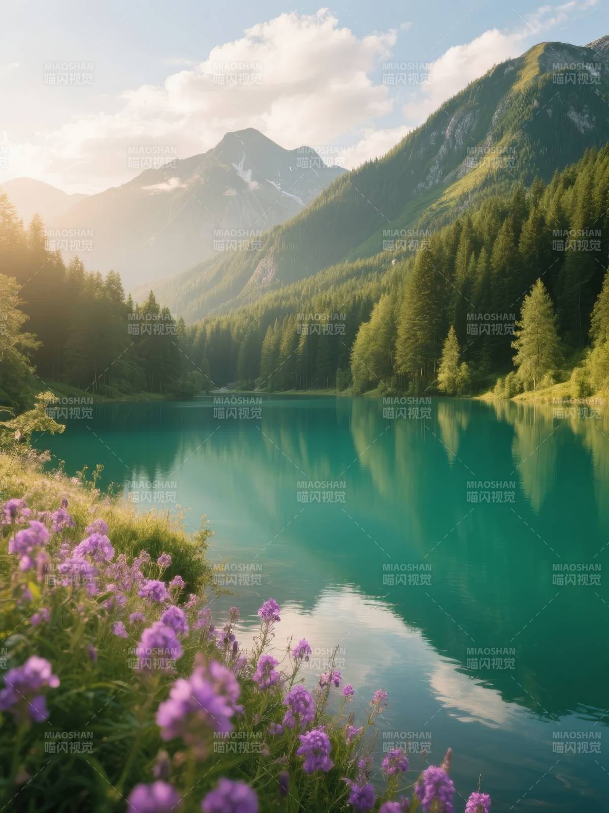 湖光山色 花影婆娑图片