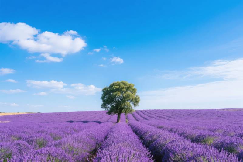薰衣草田孤树图片