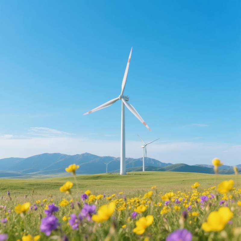 风车花海蓝天图片