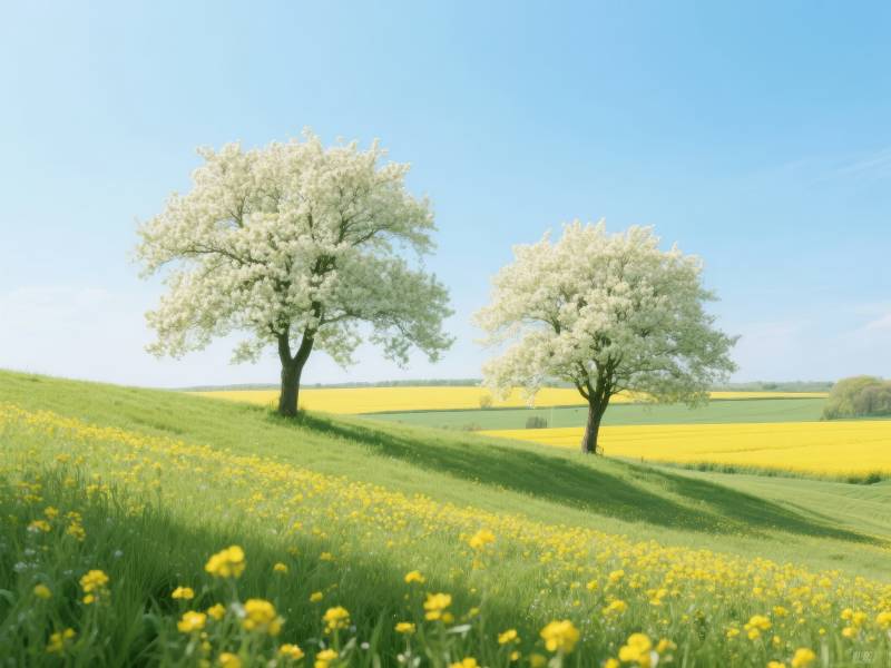 春日花树田园图片