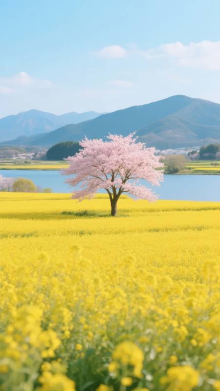樱花与油菜花海图片