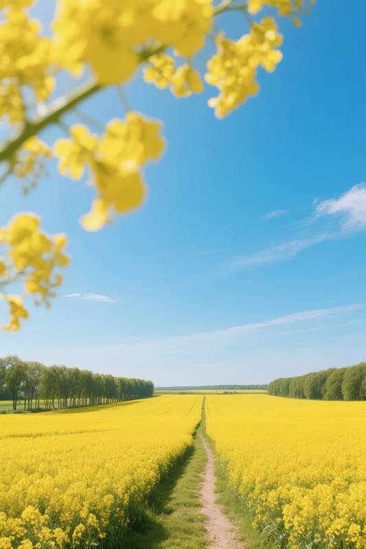 油菜花田小径图片