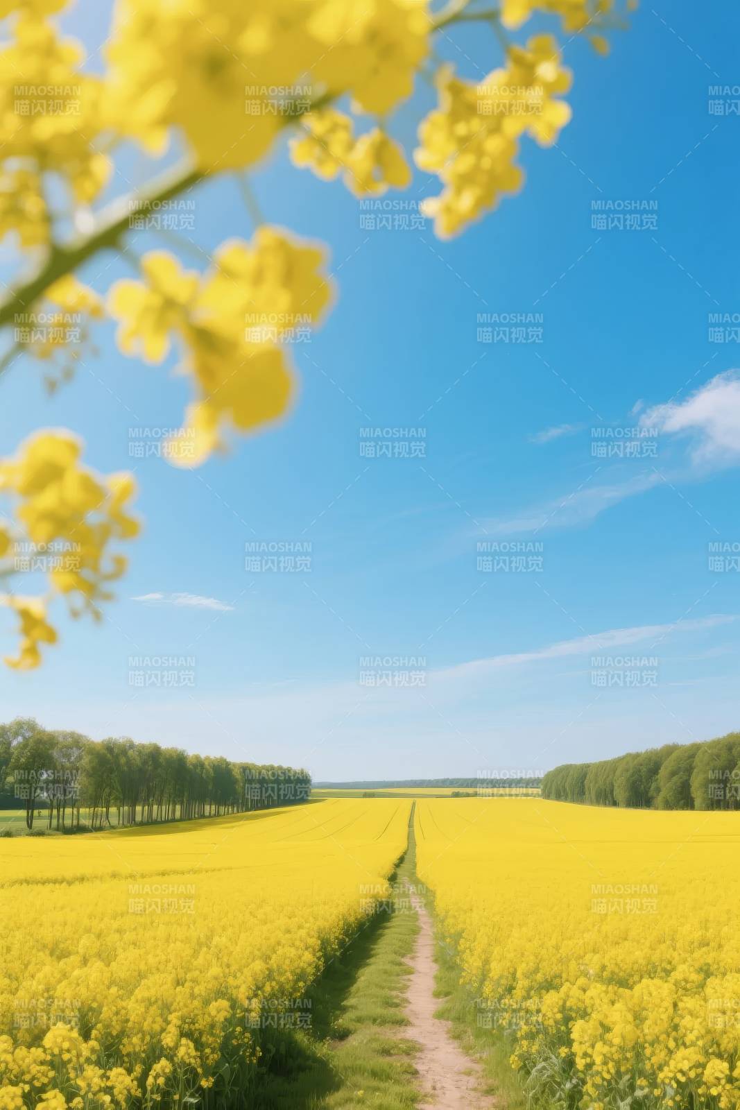 油菜花田小径图片