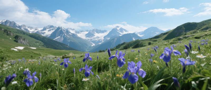 雪山花海风光图片