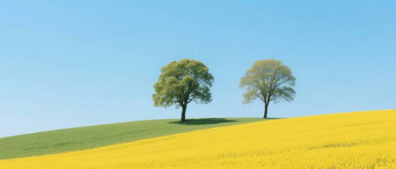 黄花绿野双树影图片