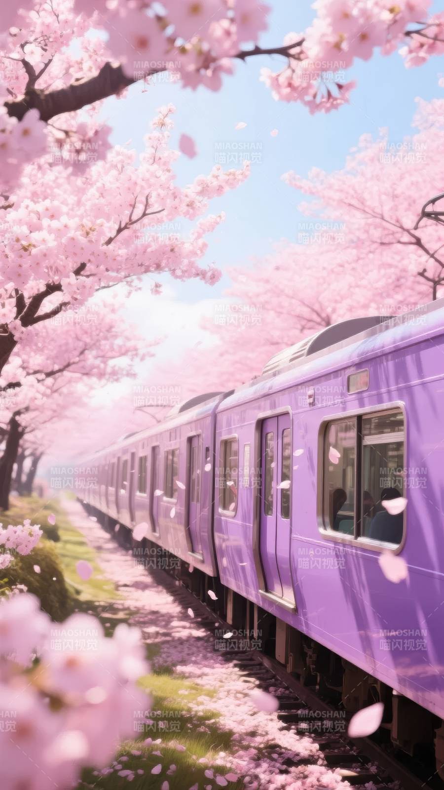 樱花列车春日行图片