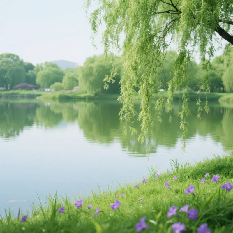 湖畔春景图片