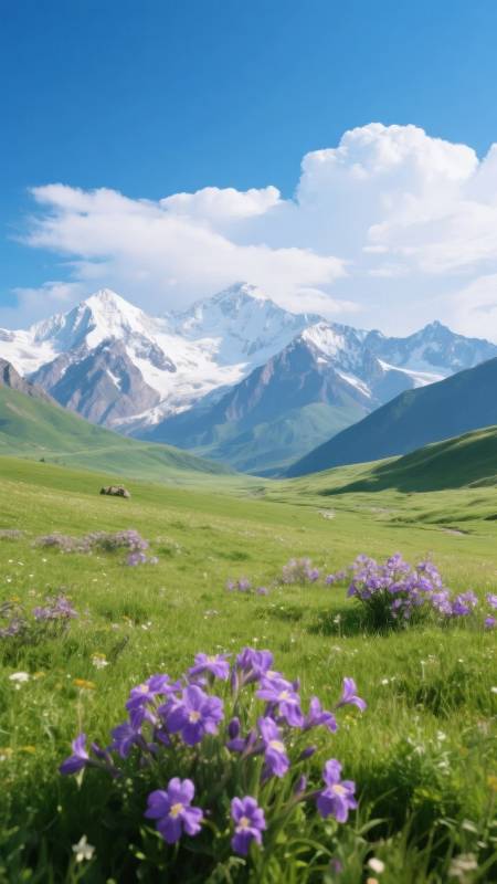 雪山花海春意浓图片