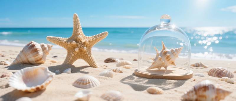 沙滩上的贝壳与海星图片