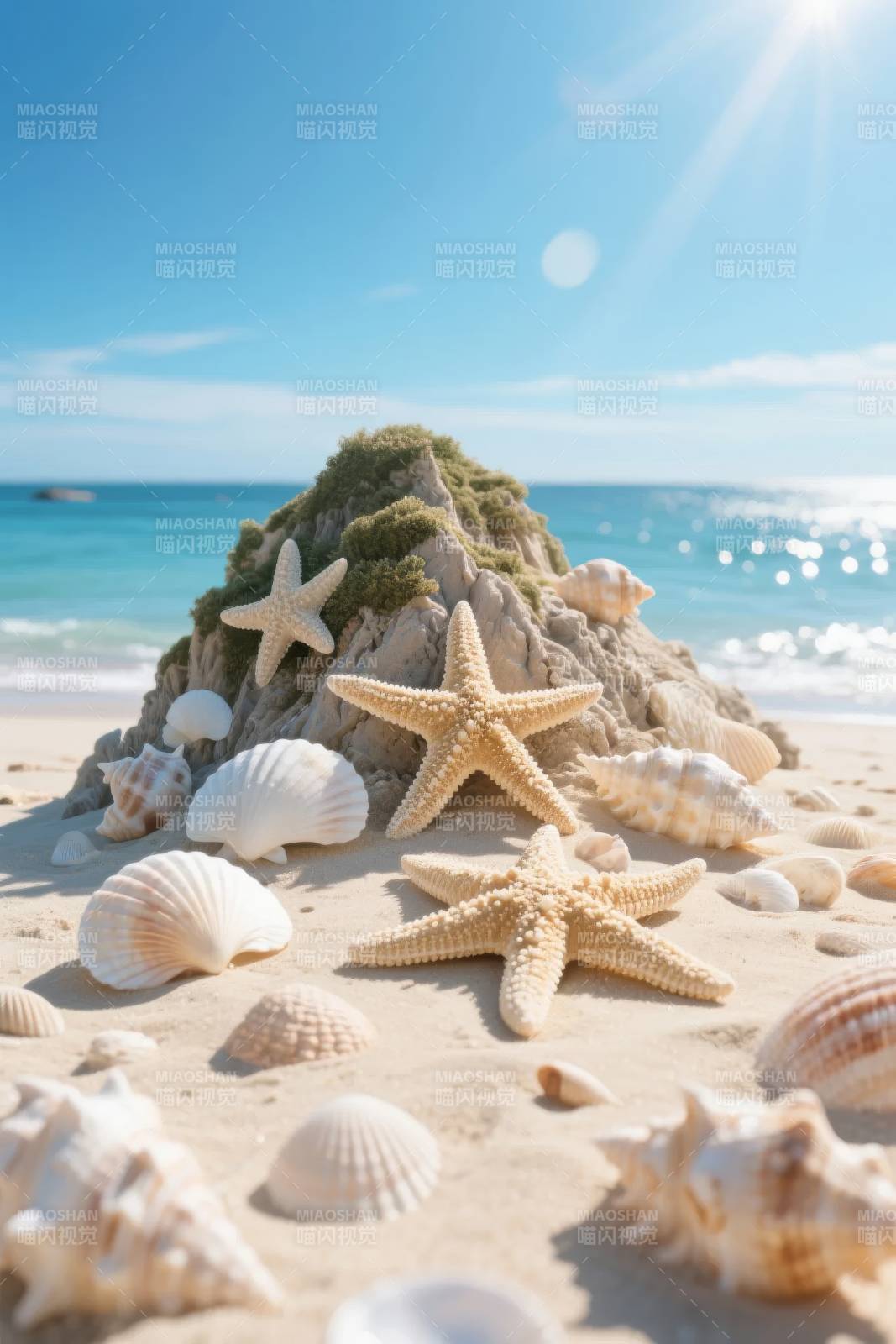 沙滩上的贝壳与海星图片