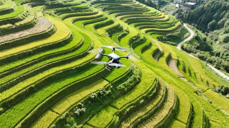 梯田上的无人机图片