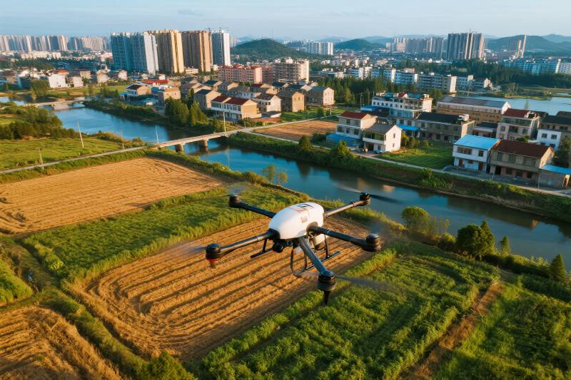 无人机俯瞰田园风光图片