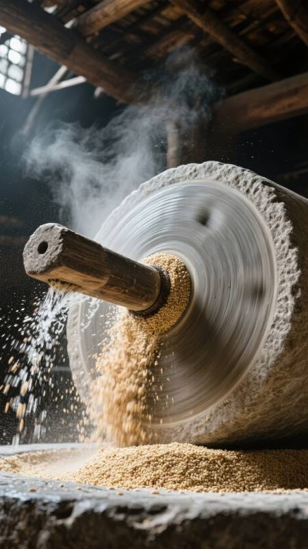 古磨坊研磨谷物图片