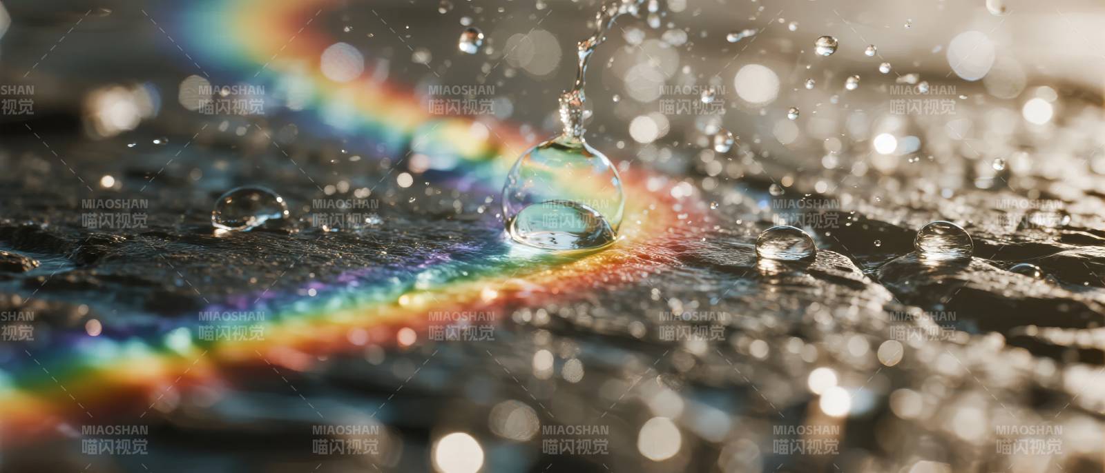 水珠映彩虹图片