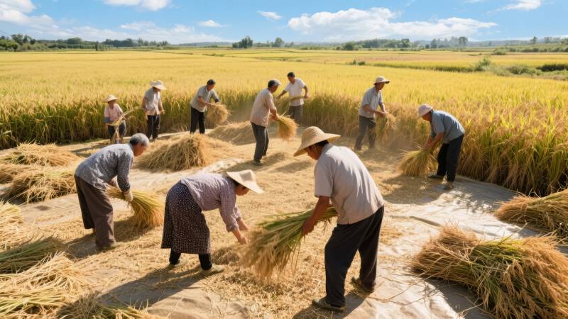 稻田收割忙图片