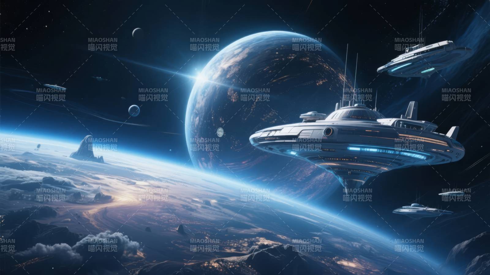 星际飞船掠过地球图片