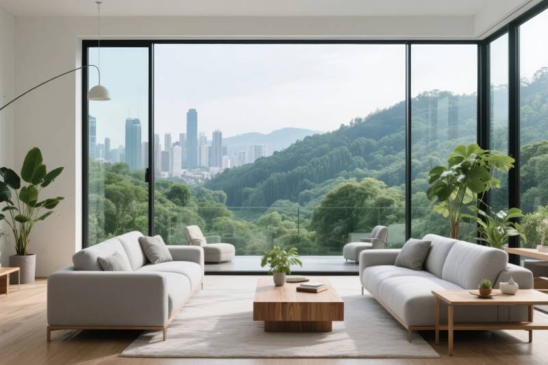 现代客厅城市山景图片