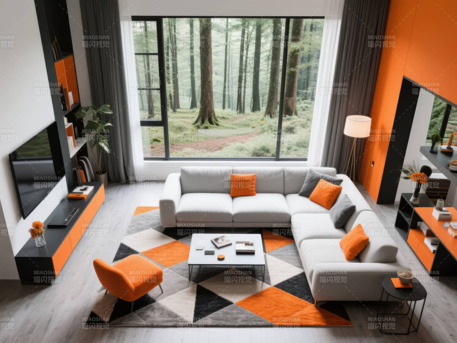 现代客厅橙白搭配图片