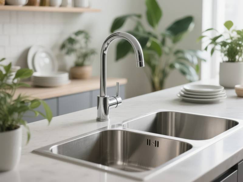 现代厨房水槽特写图片