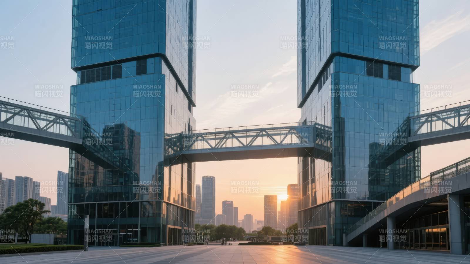 现代都市双塔建筑图片