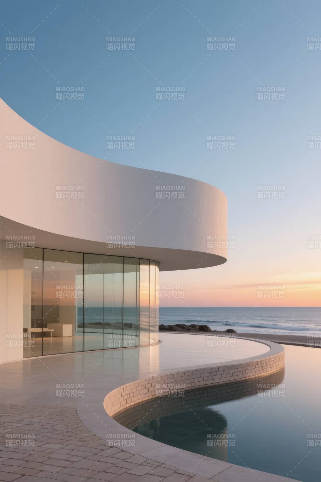 海边现代建筑与泳池图片