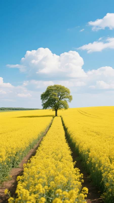 金黄花海孤树图片