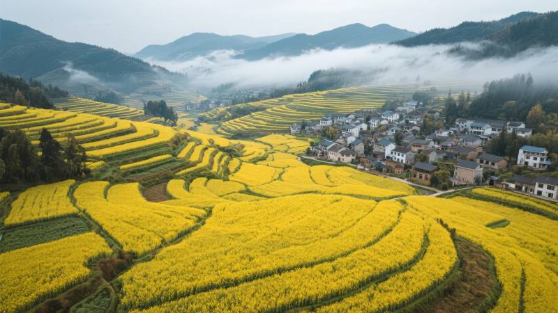 梯田金黄映山乡图片