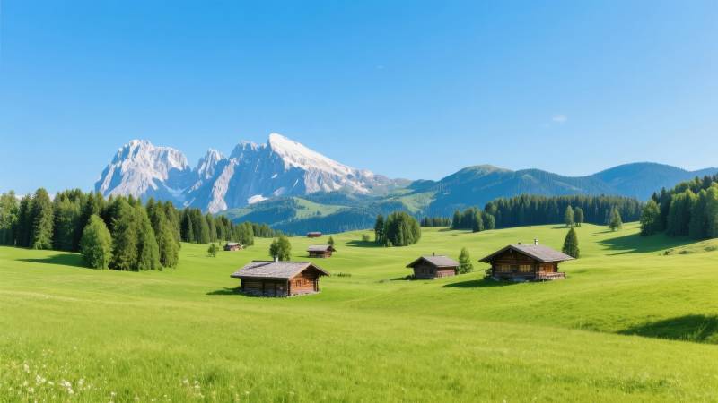 阿尔卑斯山下木屋图片