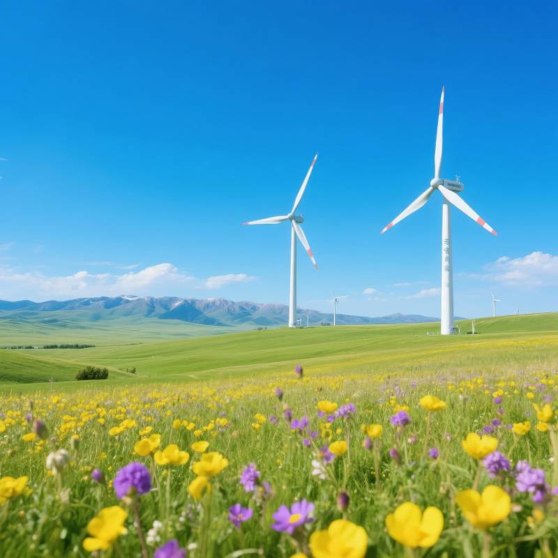 风车花海蓝天图片