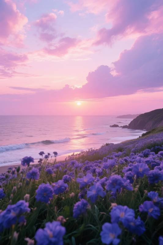 紫花海岸日落图片