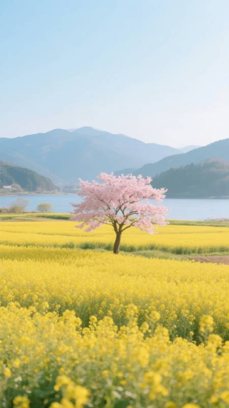 樱花与油菜花海图片