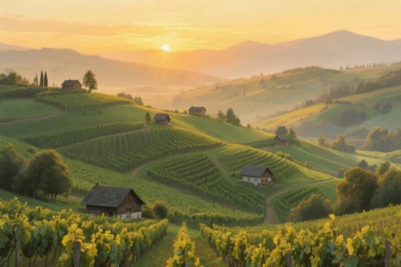 晨曦中的葡萄园图片