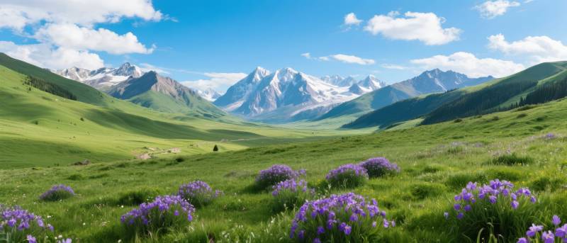 雪山草原花海图片