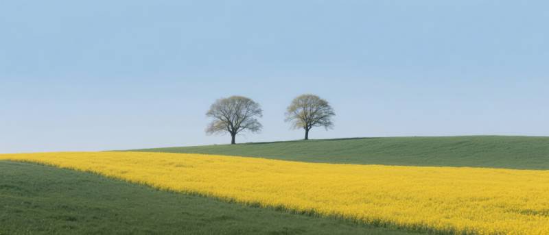 油菜花田与孤树图片