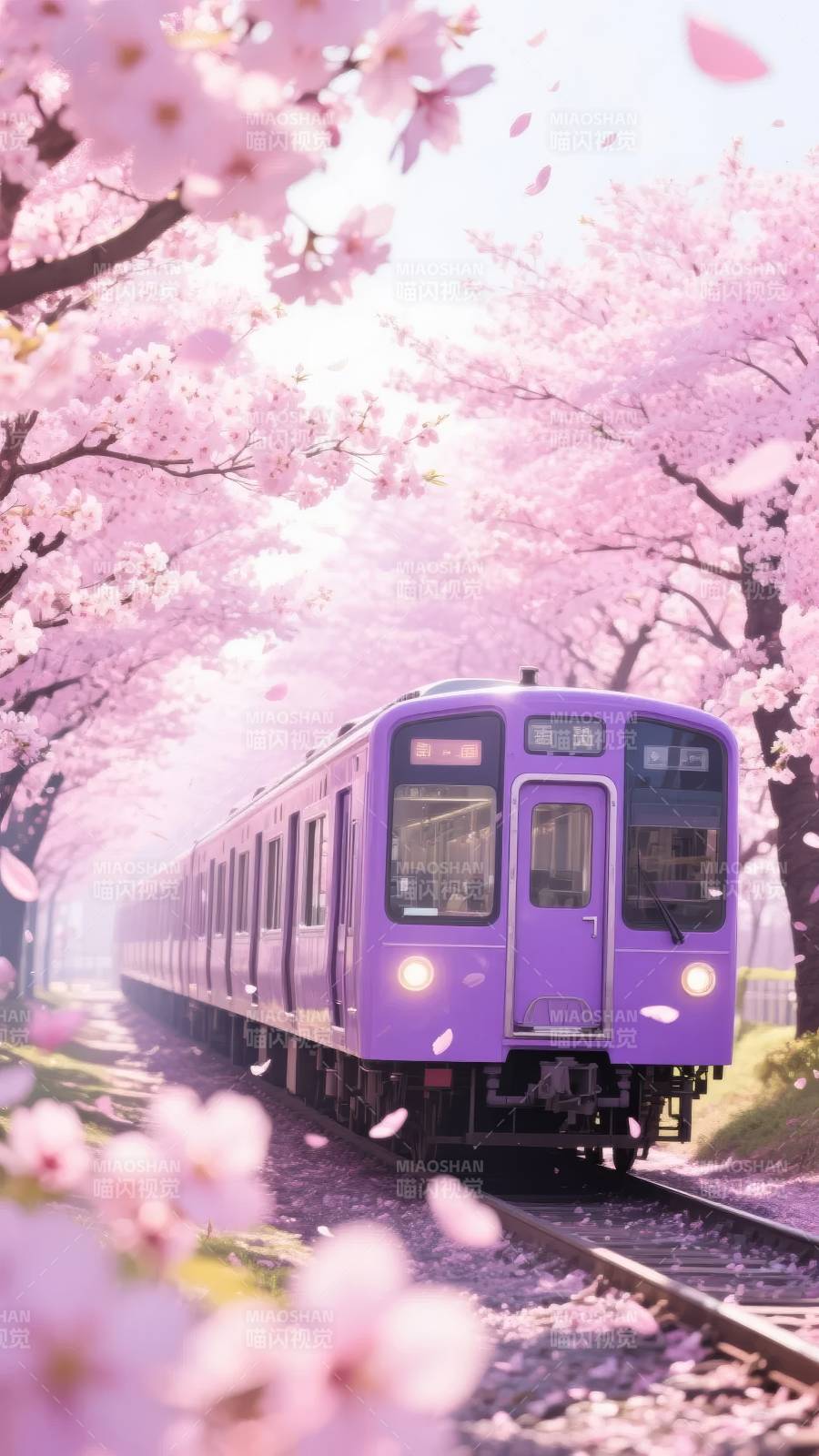 樱花列车驶过春天图片