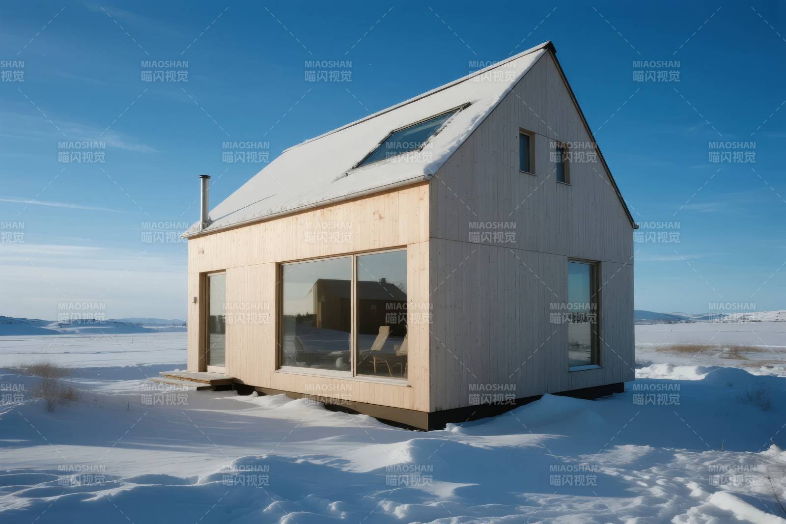 雪地木屋静谧冬景图片