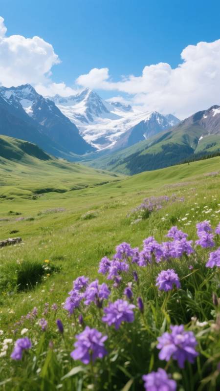 雪山花海风光图片
